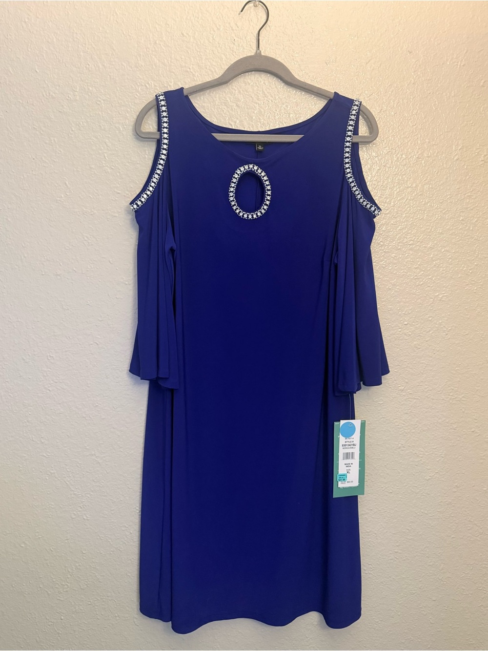 MSK Cold-Shoulder Keyhole Dress in Royal Blue